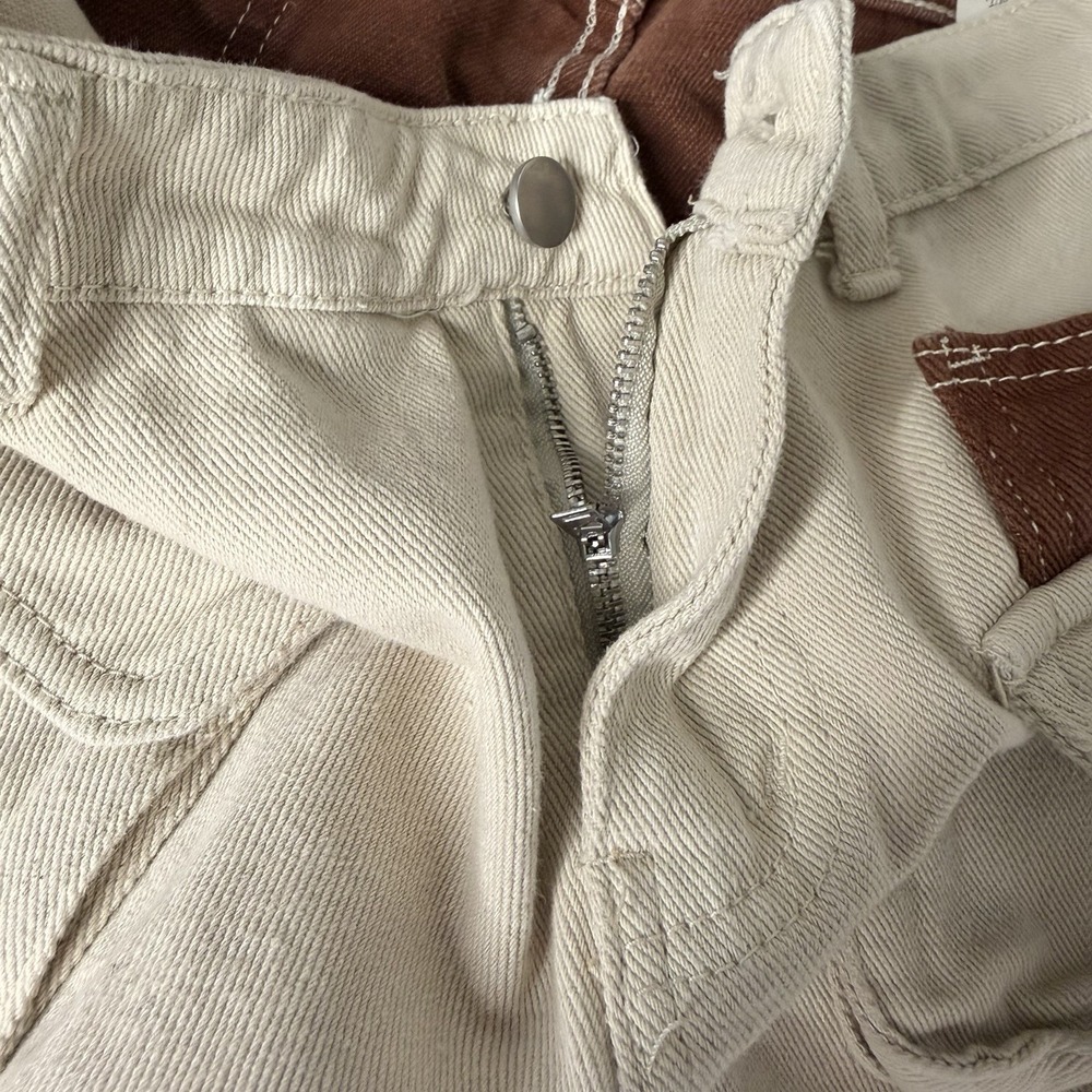 Unisex Ultra High Waisted Patched Denim Dad Jean Brown/beige Size 36X28 - Picture 15 of 16